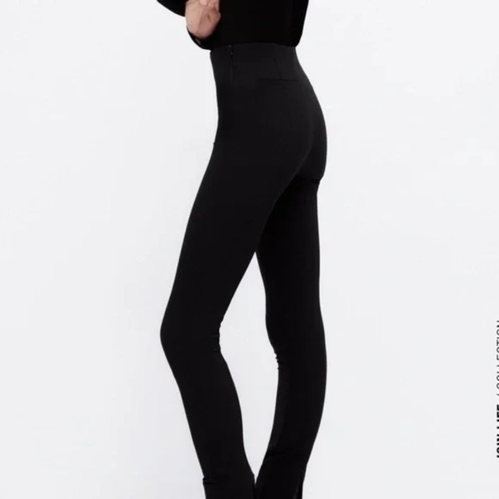 NWOT Zara Women's extra long high rise black slit flare leggings, Size S - Picture 2 of 12